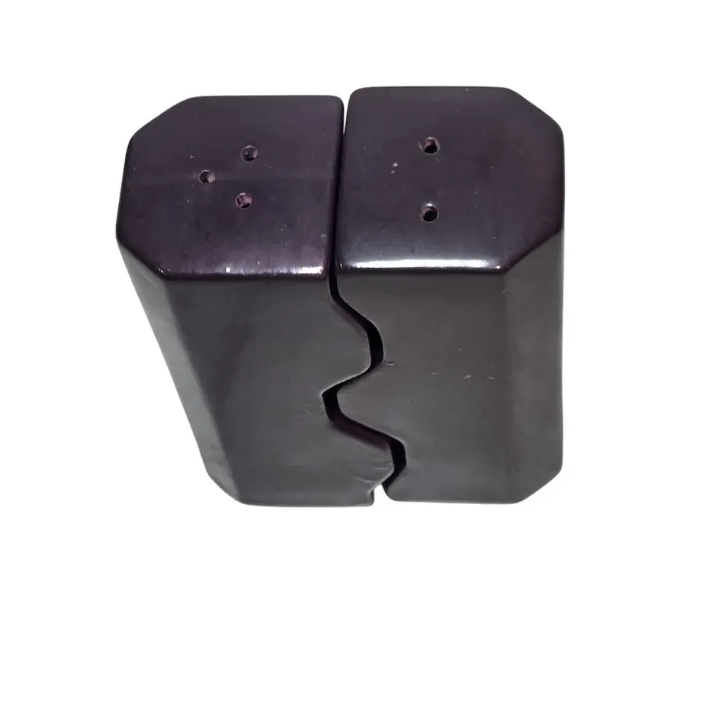 Vintage 1970s Japan MCM Interlocking Salt & Pepper Shakers Purple Ceramic Puzzle